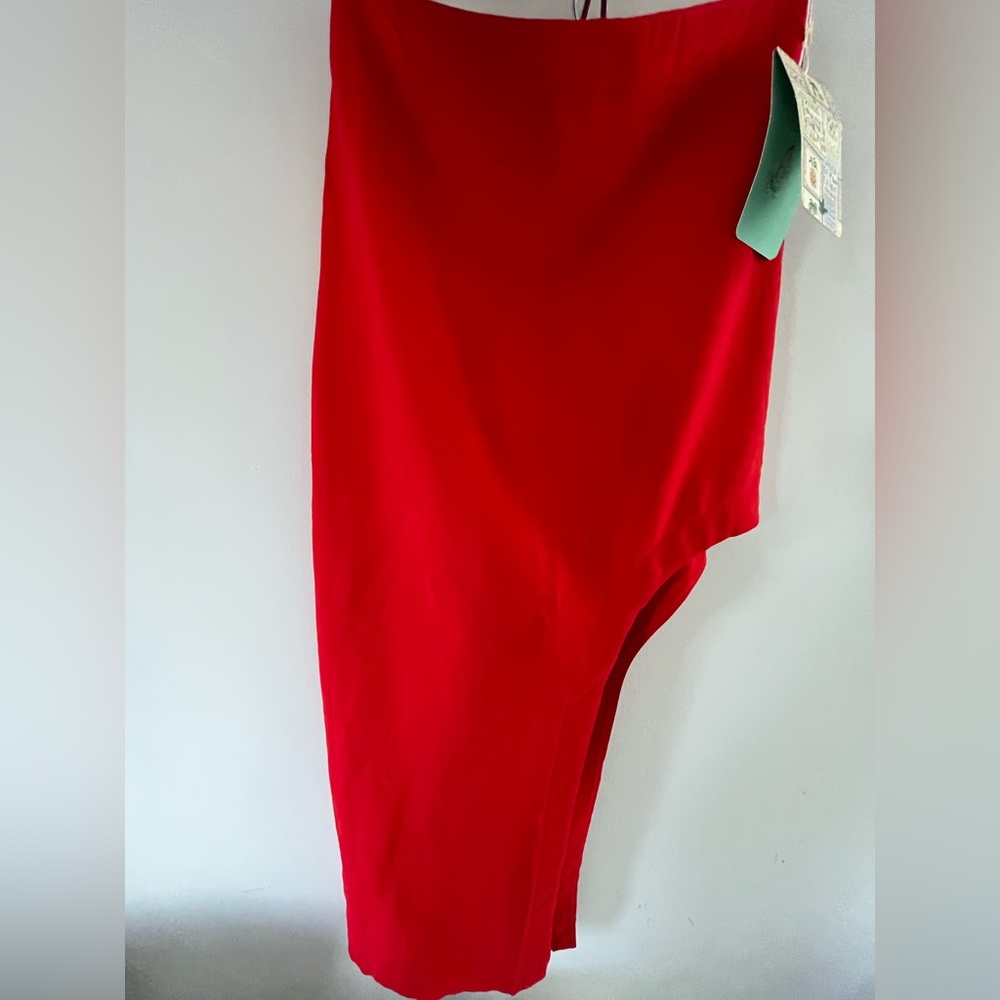 NWT BRAZILIAN BRAND LELI CORREIRA Red/orange high low unique skirt size 38 (S/M)